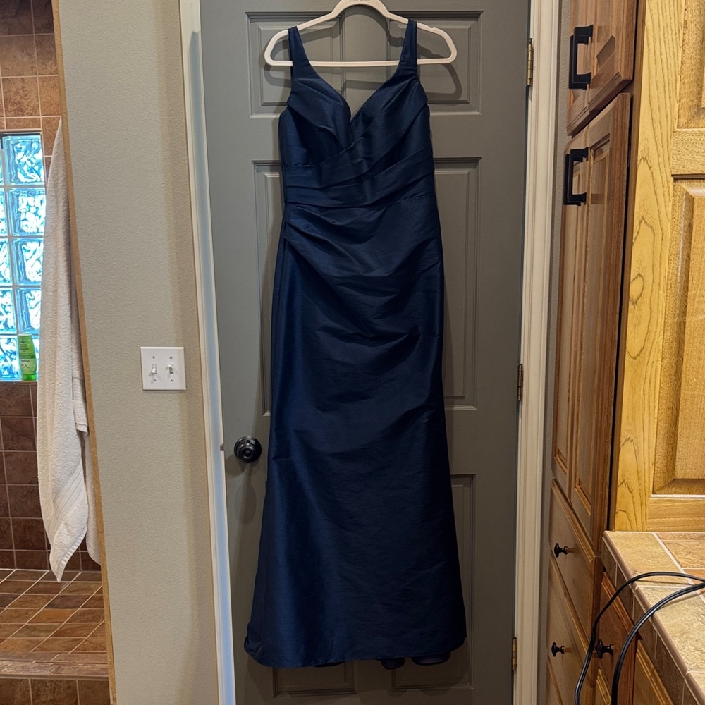 Jim Hjelm Navy Sleeveless Maxi Dress with Ruched Bodice